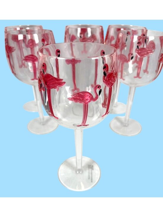 Unbranded Other - Pink Flamingo Acrylic Wine Water Glasses Set of 6 Outdoor Pool Party Beach GIFT